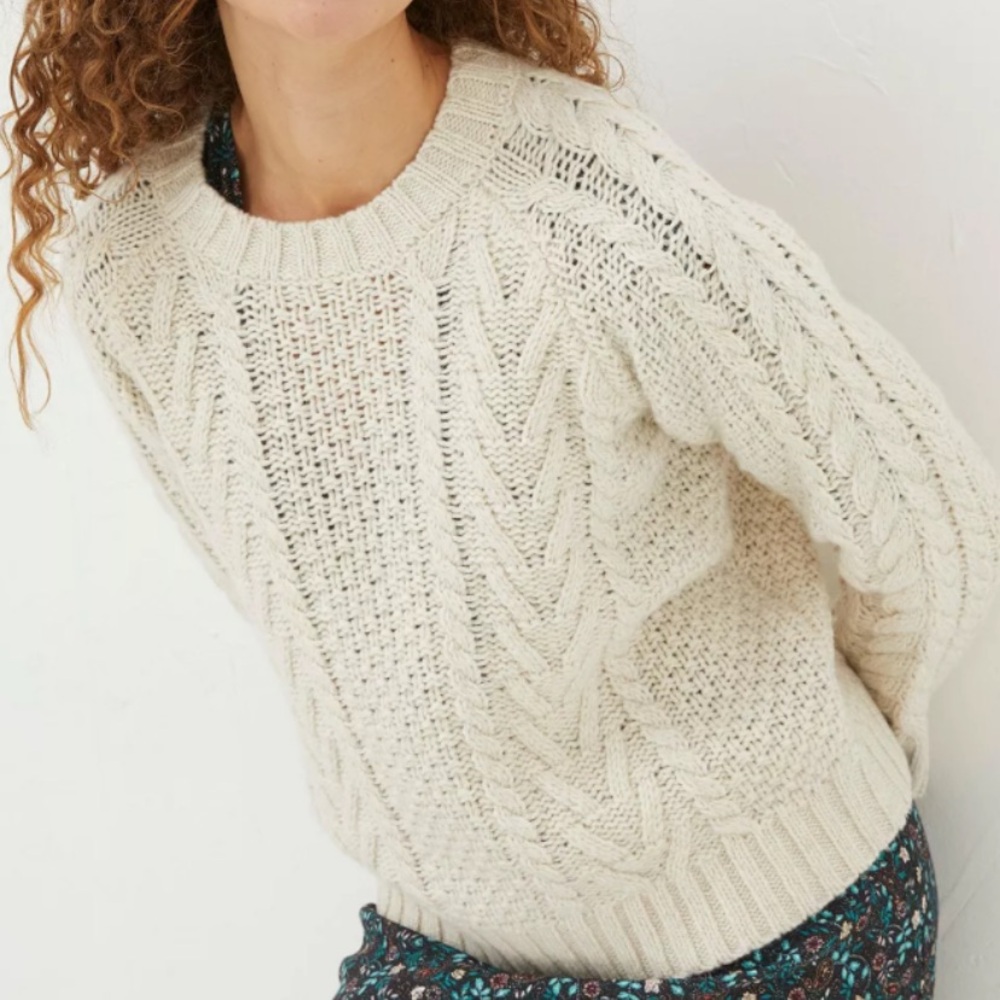Fat Face Ivory Cable Knit Sweater
